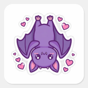Cuadrada Cute Murciélago Corazones Pegatina Espeluznante de
