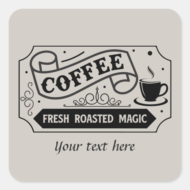 Cuadrada Cute pegatina de café personalizable (Anverso)