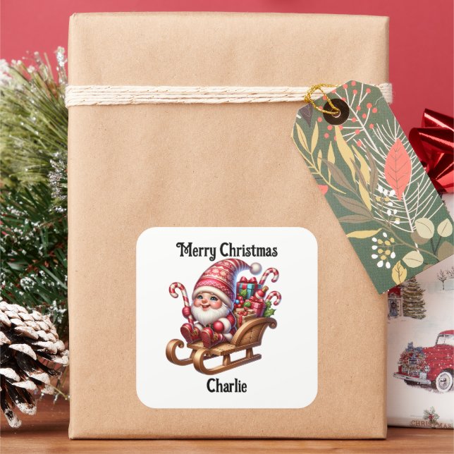Cuadrada Cute pegatina de gnomo de Navidad (Vacaciones)