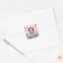 Cute pegatina de hada con corona de flores