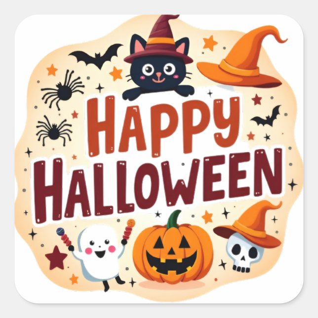 Cuadrada Cute pegatina de Halloween (Anverso)