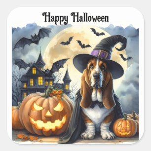 Cuadrada Cute Pegatina de Halloween de Perro Bruja