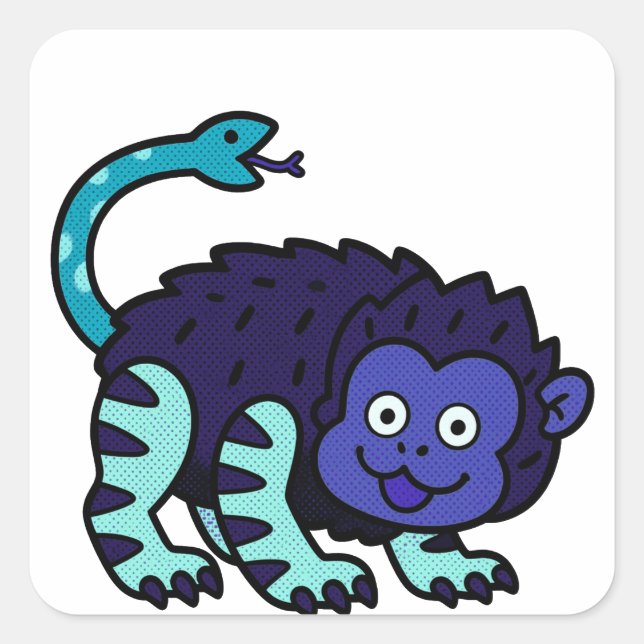 Cuadrada Cute Pegatina de Monstruo Quimera Mítico (Anverso)