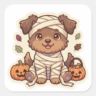Cuadrada Cute pegatina de perrito momia de Halloween y cala