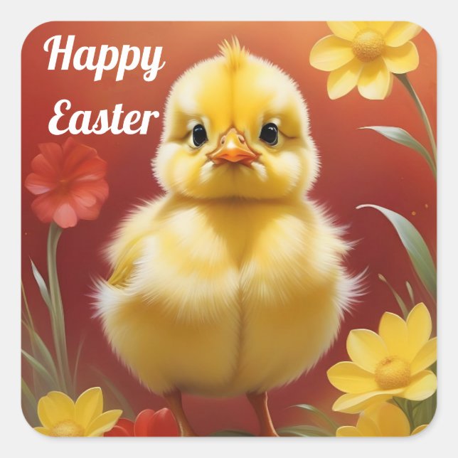 Cuadrada Cute pegatina de pollito de Pascua (Anverso)