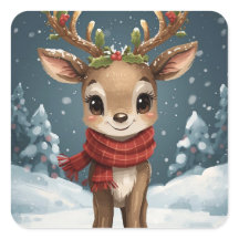 Cute pegatina de reno de Navidad para regalos cuad