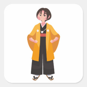 Cuadrada Cute Personaje de Samurái Anime Pegatina de Vinilo