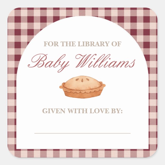 Cuadrada Cutie Pie Baby Shower Bookplate Pegatina (Anverso)