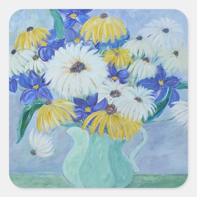 Cuadrada Daisies in a Vase Pegatina (Anverso)