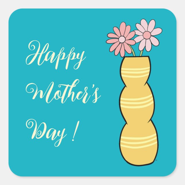 Cuadrada Daisies rosas en un Pegatina del Día de la Madre (Anverso)