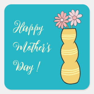 Cuadrada Daisies rosas en un Pegatina del Día de la Madre