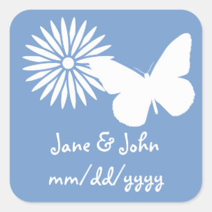 Cuadrada Daisies y mariposas en Pegatina Periwinkle
