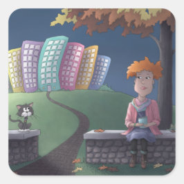 Cuadrada Dama de gato en el Pegatina de la plaza del parque