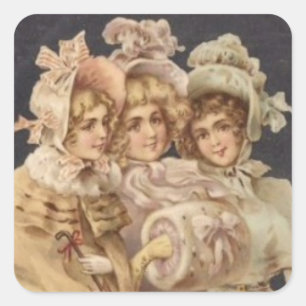 Cuadrada Damas victorianas/Mujeres Pegatina de Navidad de c