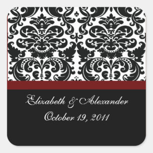 Cuadrada Damask Merlot Red Bridal Shower Square Pegatina