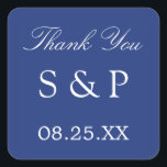 Cuadrada Dark Blue Wedding Favor de Gracias Pegatina<br><div class="desc">Dark Blue Wedding Favor Gracias Pegatina,  por favor personaliza con las iniciales de la pareja y la fecha del boda,  usando la plantilla de personalización en línea antes de pedir.</div>