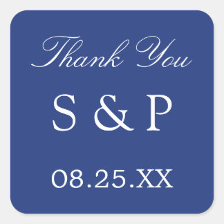 Cuadrada Dark Blue Wedding Favor de Gracias Pegatina