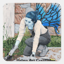 Cuadrada Dark Fairy Gardener Gardening Fantasy Art Pegatina