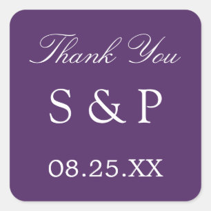 Cuadrada Dark Purple Wedding Favor Gracias Pegatina