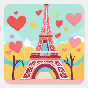 Cuadrada De París con amor Pegatina de la Torre Eiffel