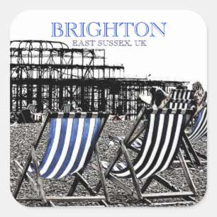 Cuadrada Deckchairs en la playa de Brighton, pegatina