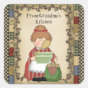 Cuadrada Del pegatina personalizado de la cocina de la abue
