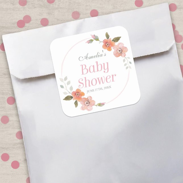 Cuadrada Delicado Pegatina de Baby Shower Square Floral Pin (Subido por el creador)