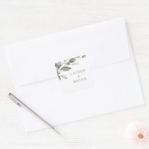 Cuadrada Delicado Pegatina de Boda de la vegetación