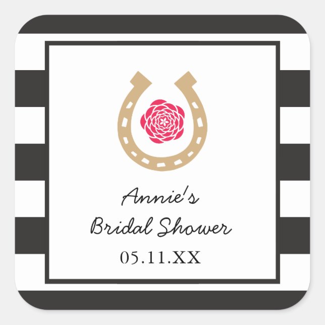 Cuadrada Derby Horseshoe Bridal Shower Pegatina personaliza (Anverso)