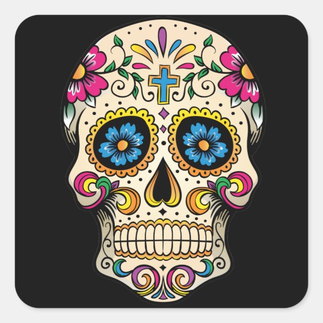 Cuadrada Día de la Calavera del Azúcar Muerto con Pegatina  (Anverso)