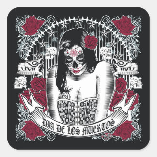 Cuadrada Día de la mujer muerta pegatina richard legarreta