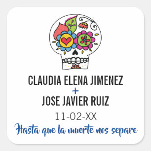 Cuadrada Dia de Los Muertos, Pegatina Boda cuadrado