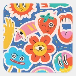 Cuadrada dibujo gracioso lindo Pegatina