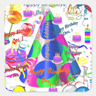 Cuadrada Diciembre, 1 niño Pegatina de cumpleaños