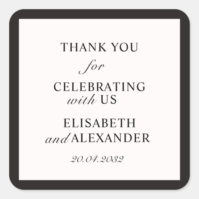 Cuadrada Dinero viejo, boda Gracias Pegatina (Anverso)
