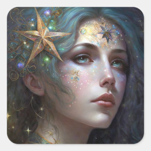 Cuadrada Diosa cósmica Fantasy Art Square Pegatina
