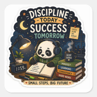 Cuadrada Disciplina Hoy Éxito Mañana Pegatina de Panda |