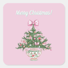 Cuadrada Diseño Chinoiserie Pegatina de Navidad