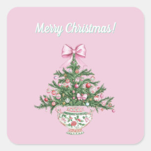 Cuadrada Diseño Chinoiserie Pegatina de Navidad