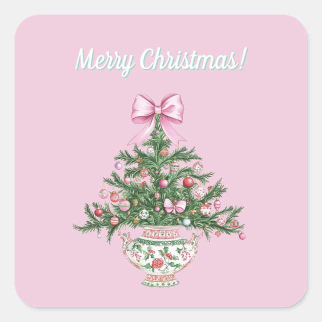 Cuadrada Diseño Chinoiserie Pegatina de Navidad (Anverso)