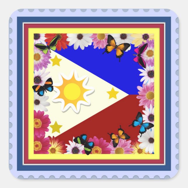 Cuadrada Diseño de bandera filipina - Pegatina filipino (Anverso)