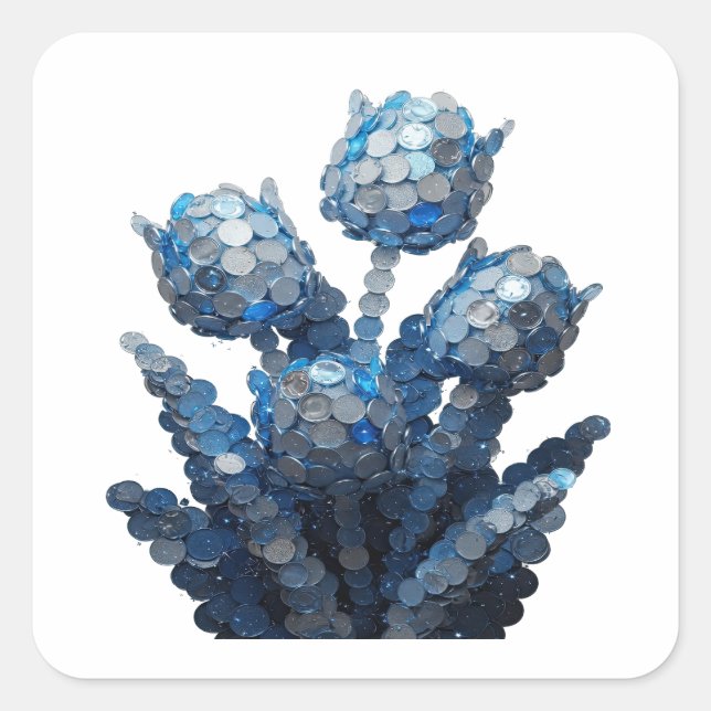 Cuadrada Diseño de pegatina abstracta de plata animada (Anverso)