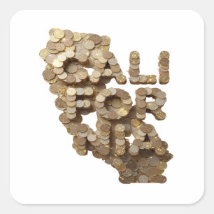 Cuadrada Diseño de pegatina CALIFORNIA de oro juguetón