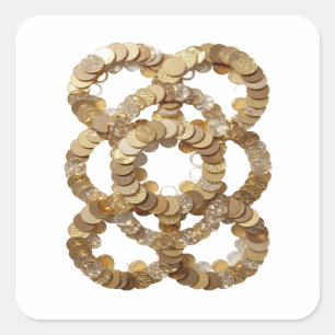 Cuadrada Diseño de pegatina de anillos de oro plateados lin