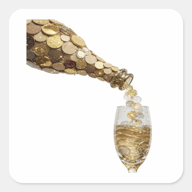 Cuadrada Diseño de pegatina de BOTELLA DE DINERO plateada q (Anverso)