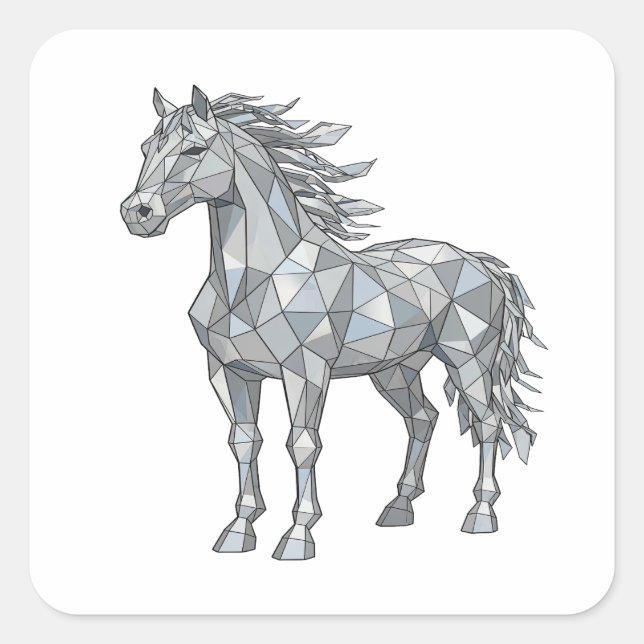 Cuadrada Diseño de pegatina de caballo gris premium LOW POL (Anverso)