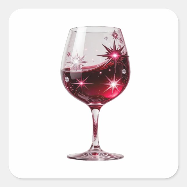 Cuadrada Diseño de pegatina de copa de vino tinto de plata  (Anverso)
