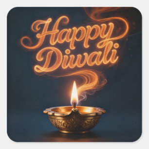Cuadrada Diseño de pegatina de diya de Diwali feliz brillan