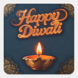 Cuadrada Diseño de pegatina de Diya de Diwali feliz brillan