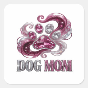 Cuadrada Diseño de pegatina de DOG MOM de plata vibrante